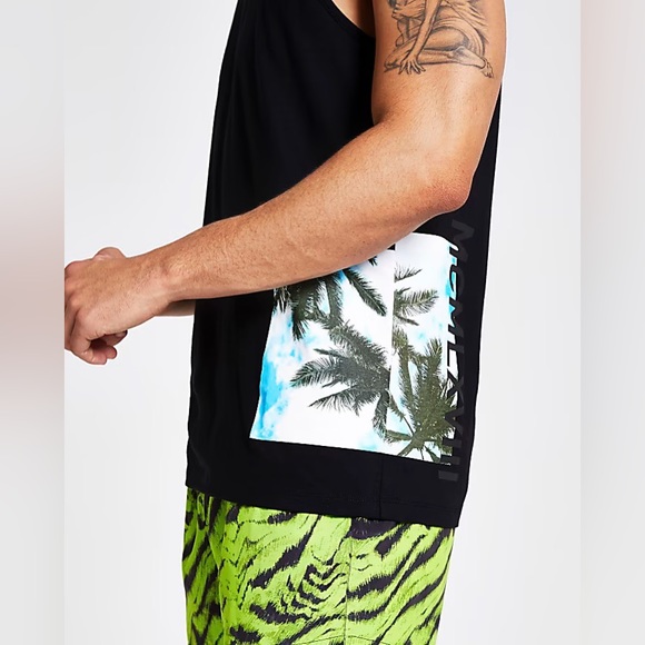River Island Mens Black Graphic Print Slim Fit Tank Tops - Picture 5 of 5